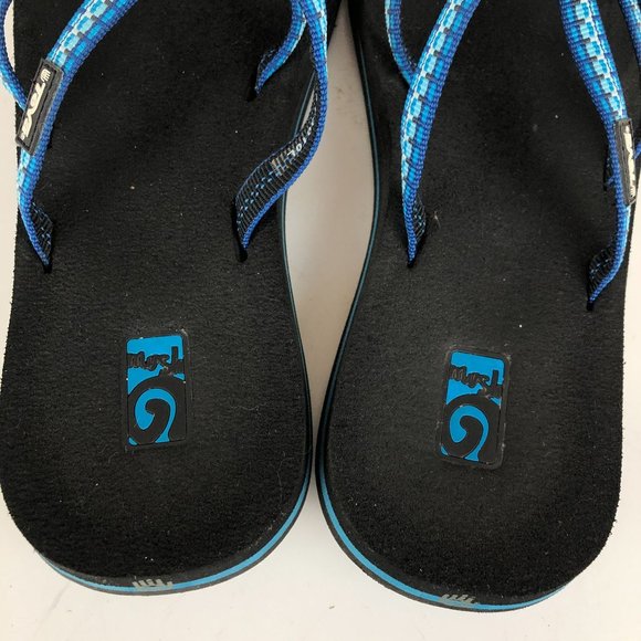 Teva Women's Size 8 Olowahu Blue White Open Toe Strappy Vegan Slip On Sandals - Picture 11 of 12